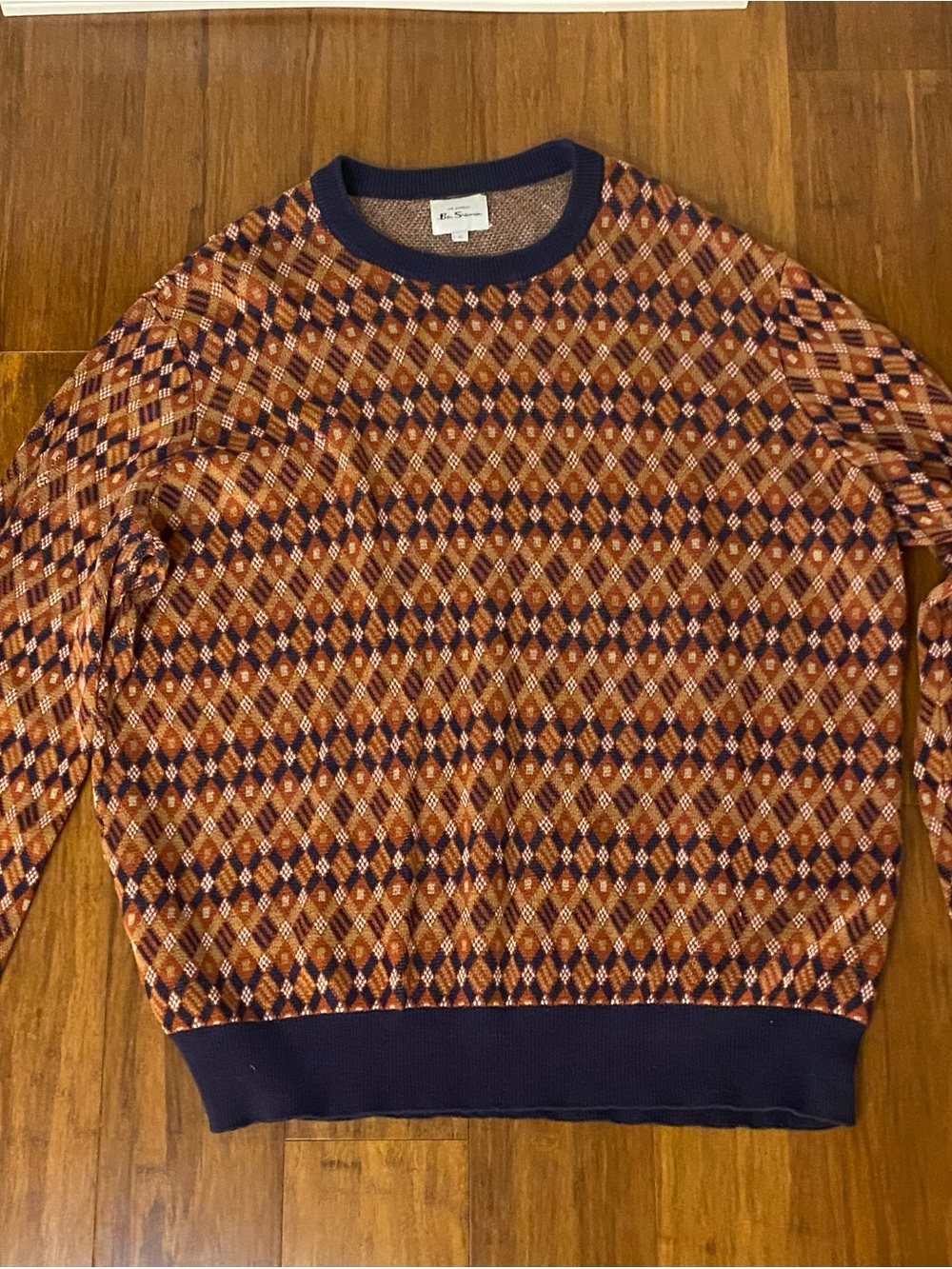 Ben Sherman Brown & Navy Argyle Crewneck Sweater